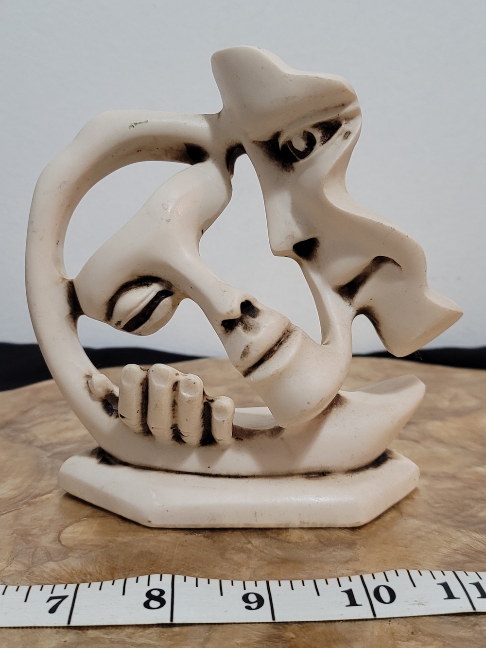 Abstract Ivory Ceramic Face Sculpture - Modern Home Art